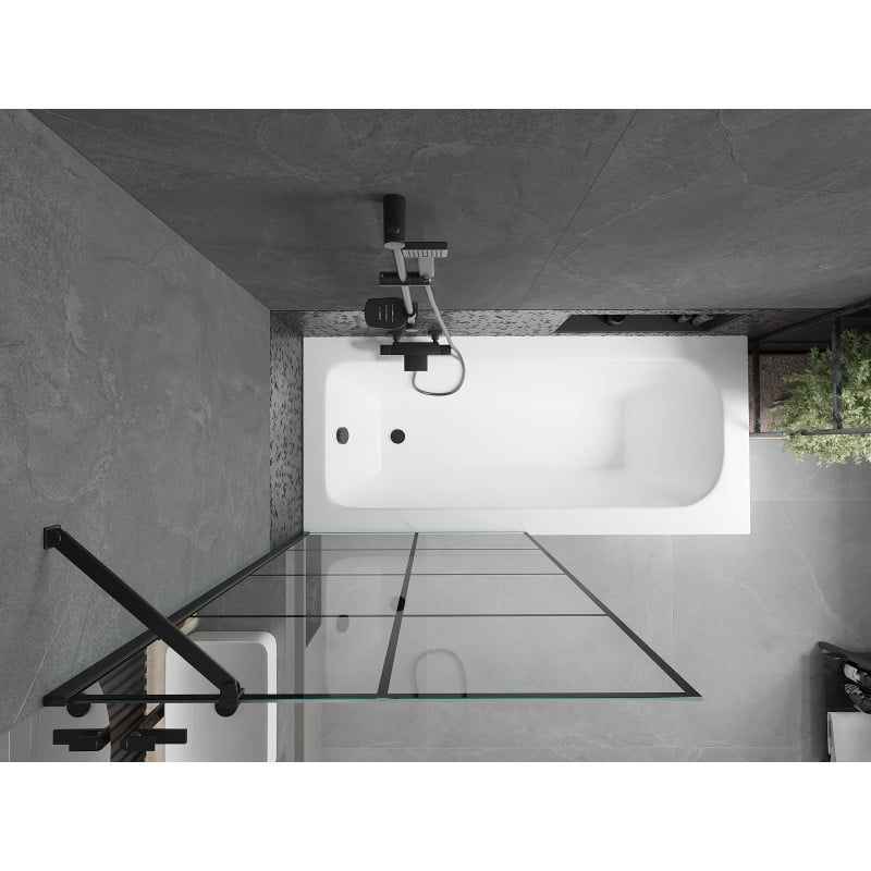 Mexen Vega rectangular bathtub 180 x 80 cm with casing and 1-wing screen 90 cm, black pattern - 550118080X9509007077