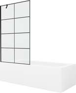 Mexen Vega Rechteckige Wanne 180 x 80 cm mit Verkleidung und 1-flügeligem Paravent 100 cm, schwarzes Muster