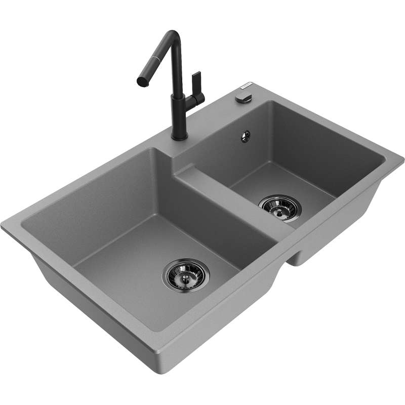 Mexen Tomas granitdiskbänk 2-ho med köksblandare Flora, grå - 6516-71-670401-70-B