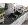 Mexen Tomas 2-Bowl Granite Sink with Flora Kitchen Faucet, Black/Silver Metallic - 6516-73-670401-00