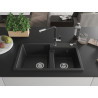 Mexen Tomas fregadero de granito de 2 compartimentos con grifo de cocina Flora, negro/plata metálico - 6516-73-670401-07