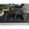 Mexen Tomas Granite 2-Bowl Sink with Flora Kitchen Tap, Black/Silver Metallic - 6516-73-670401-07-B