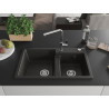 Mexen Tomas fregadero de granito de 2 compartimentos con grifo de cocina Flora, negro/dorado metálico - 6516-75-670401-00