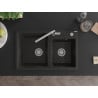 Mexen Tomas Granite Sink 2-Compartment with Flora Kitchen Faucet, Black/Gold Metallic - 6516-75-670401-00