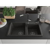 Mexen Tomas fregadero de granito de 2 compartimentos con grifo de cocina Flora, negro/dorado metálico - 6516-75-670401-07-B