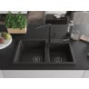 Mexen Tomas 2-bowl granite sink with Flora kitchen tap, black/gold metallic - 6516-75-670401-70-B