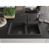 Mexen Tomas fregadero de granito de 2 compartimentos con grifo de cocina Flora, negro/dorado metálico - 6516-75-670401-70-B