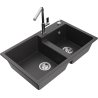 Mexen Tomas granite 2-bowl sink with Flora kitchen tap, black speckled - 6516-76-670401-00