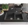 Mexen Tomas granite sink 2-chamber with Flora kitchen tap, black speckled - 6516-76-670401-07