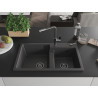 Mexen Tomas fregadero de granito de 2 compartimentos con grifo de cocina Flora, negro moteado - 6516-76-670401-08-B