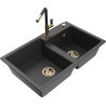Mexen Tomas fregadero de granito de 2 compartimentos con grifo de cocina Flora, negro moteado - 6516-76-670401-57-G