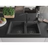 Mexen Tomas 2-basin granite kitchen sink with Flora faucet, black speckled - 6516-76-670401-70-B