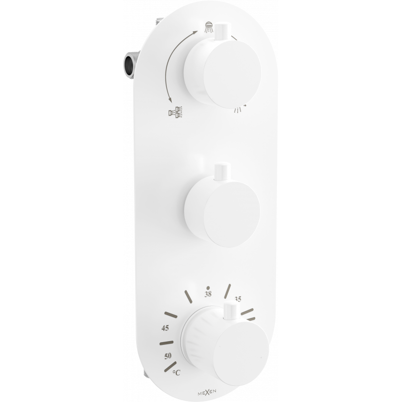Mexen Kai grifo termostático de bañera y ducha de 3 salidas, blanco - 77603-20