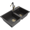 Mexen Tomas fregadero de granito de 2 senos con grifo de cocina Flora, negro moteado - 6516-76-670401-75-G