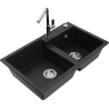 Mexen Tomas granite sink 2-chamber with Flora kitchen tap, black - 6516-77-670401-00