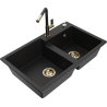 Mexen Tomas fregadero de granito de 2 senos con grifo de cocina Flora, negro - 6516-77-670401-57-G