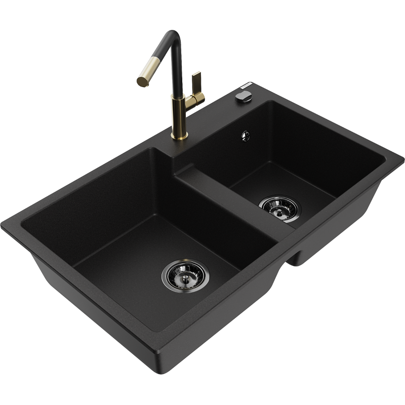 Mexen Tomas Duebelspullver aus Granit mat 2 Kammeren an der Flora Kichenkraan, schwaarz - 6516-77-670401-57-B