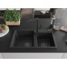 Mexen Tomas granite double sink with Flora kitchen tap, black - 6516-77-670401-70-B
