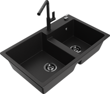 Mexen Tomas 2-Kammer-Granitt-Spullstee mat Kichekraan Flora, schwaarz - 6516-77-670401-70-B