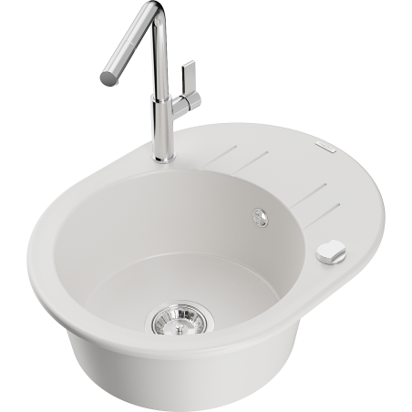 Mexen Kevin fregadero de granito de 1 cubeta con escurridor y grifo de cocina Flora, blanco - 6517-20-670401-00