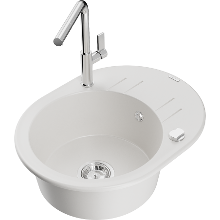 Mexen Kevin granitdiskho med en ho med avrinningsbräda och köksblandare Flora, vit - 6517-20-670401-00