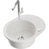 Mexen Kevin granite single-bowl sink with drainer and Flora kitchen tap, white - 6517-20-670401-06