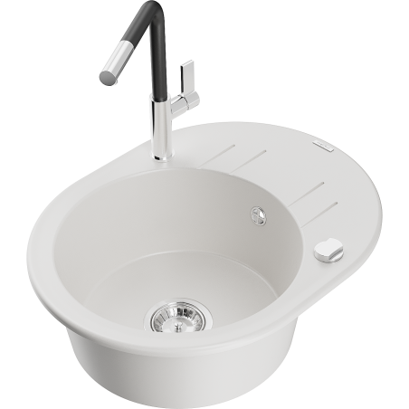 Mexen Kevin fregadero de granito de 1 seno con escurridor y grifo de cocina Flora, blanco - 6517-20-670401-07