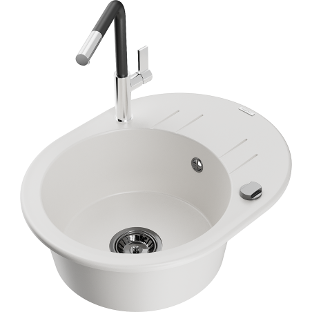 Mexen Kevin fregadero de granito de 1 seno con escurridor y grifo de cocina Flora, blanco - 6517-20-670401-07-B