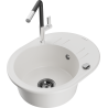 Mexen Kevin fregadero de granito de 1 cubeta con escurridor y grifo de cocina Flora, blanco - 6517-20-670401-07-B