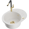 Mexen Kevin fregadero de granito de 1 seno con escurridor y grifo de cocina Flora, blanco - 6517-20-670401-57-G