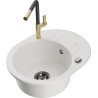 Mexen Kevin 1-bowl granite sink with drainer and Flora kitchen tap, white - 6517-20-670401-57-B