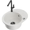 Mexen Kevin granite sink 1-bowl with drainer and Flora kitchen tap, white - 6517-20-670401-70-B