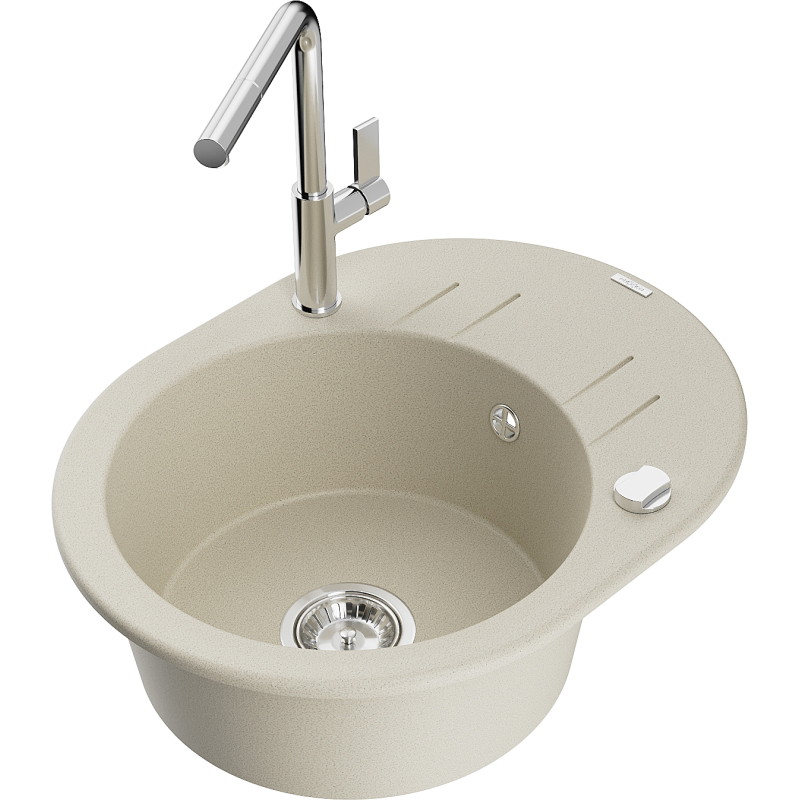 Mexen Kevin lavello in granito a 1 vasca con scolapiatti e rubinetto cucina Flora, beige - 6517-69-670401-00