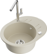 Mexen Kevin fregadero de granito de 1 cubeta con escurridor y grifo de cocina Flora, beige - 6517-69-670401-00