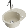 Mexen Kevin fregadero de granito de 1 cubeta con escurridor y grifo de cocina Flora, beige - 6517-69-670401-07