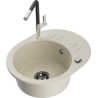 Mexen Kevin Granitspüle mit 1 Becken, Abtropffläche und Küchenarmatur Flora, beige - 6517-69-670401-07-B