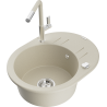 Mexen Kevin granieten spoelbak 1-kamerig met afdruiprek en keukenkraan Flora, beige - 6517-69-670401-09