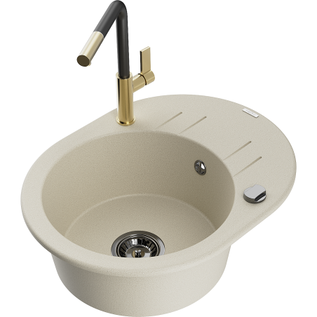 Mexen Kevin granite kitchen sink 1-bowl with drainer and kitchen tap Flora, beige - 6517-69-670401-57-B