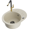 Mexen Kevin granit gootsteen 1-komore met afdruiprek en keukenmengkraan Flora, beige - 6517-69-670401-57-B