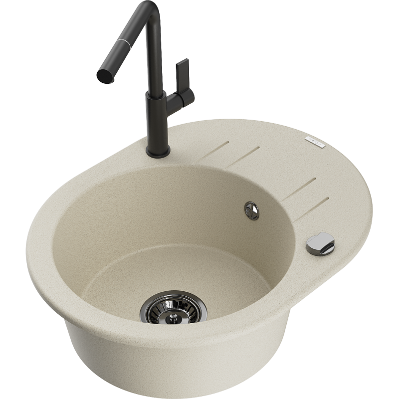 Mexen Kevin granit diskbänk med 1 ho, avrinning och köksblandare Flora, beige - 6517-69-670401-70-B