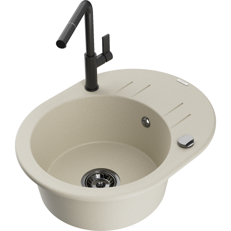 Mexen Kevin fregadero de granito de 1 seno con escurridor y grifo de cocina Flora, beige - 6517-69-670401-70-B