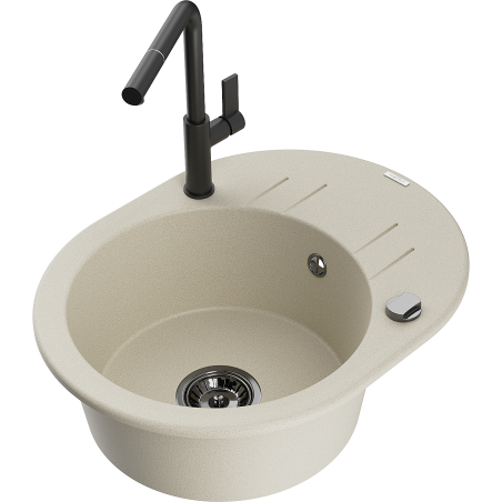 Mexen Kevin Granitspüle einteilig mit Abtropffläche und Küchenarmatur Flora, beige - 6517-69-670401-70-B