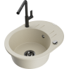 Mexen Kevin Granitspüle einteilig mit Abtropffläche und Küchenarmatur Flora, beige - 6517-69-670401-70-B