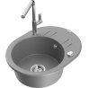 Mexen Kevin 1-bowl granite sink with drainer and Flora kitchen tap, grey - 6517-71-670401-00