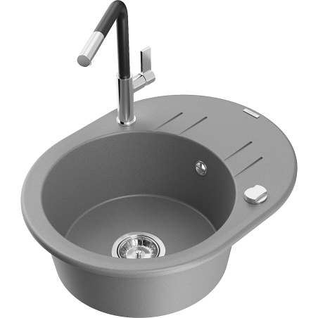 Mexen Kevin fregadero de granito de 1 cubeta con escurridor y grifo de cocina Flora, gris - 6517-71-670401-07
