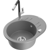 Mexen Kevin 1-bowl granite sink with drainer and Flora kitchen tap, grey - 6517-71-670401-07