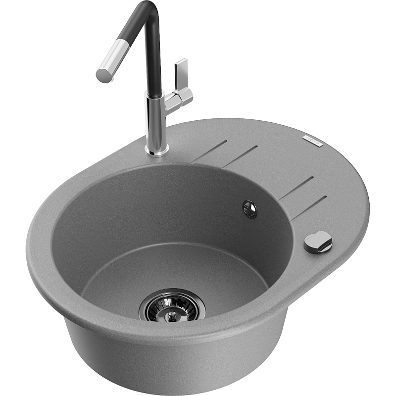 Mexen Kevin fregadero de granito de 1 seno con escurridor y grifo de cocina Flora, gris - 6517-71-670401-07-B