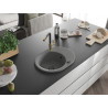 Mexen Kevin Granitspüle 1-becken mit Abtropffläche und Küchenarmatur Flora, grau - 6517-71-670401-57-B