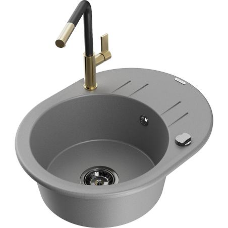 Mexen Kevin fregadero de granito de 1 seno con escurridor y grifo de cocina Flora, gris - 6517-71-670401-57-B