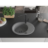 Mexen Kevin Granitspüle, ein Becken mit Abtropffläche und Küchenarmatur Flora, grau - 6517-71-670401-70-B